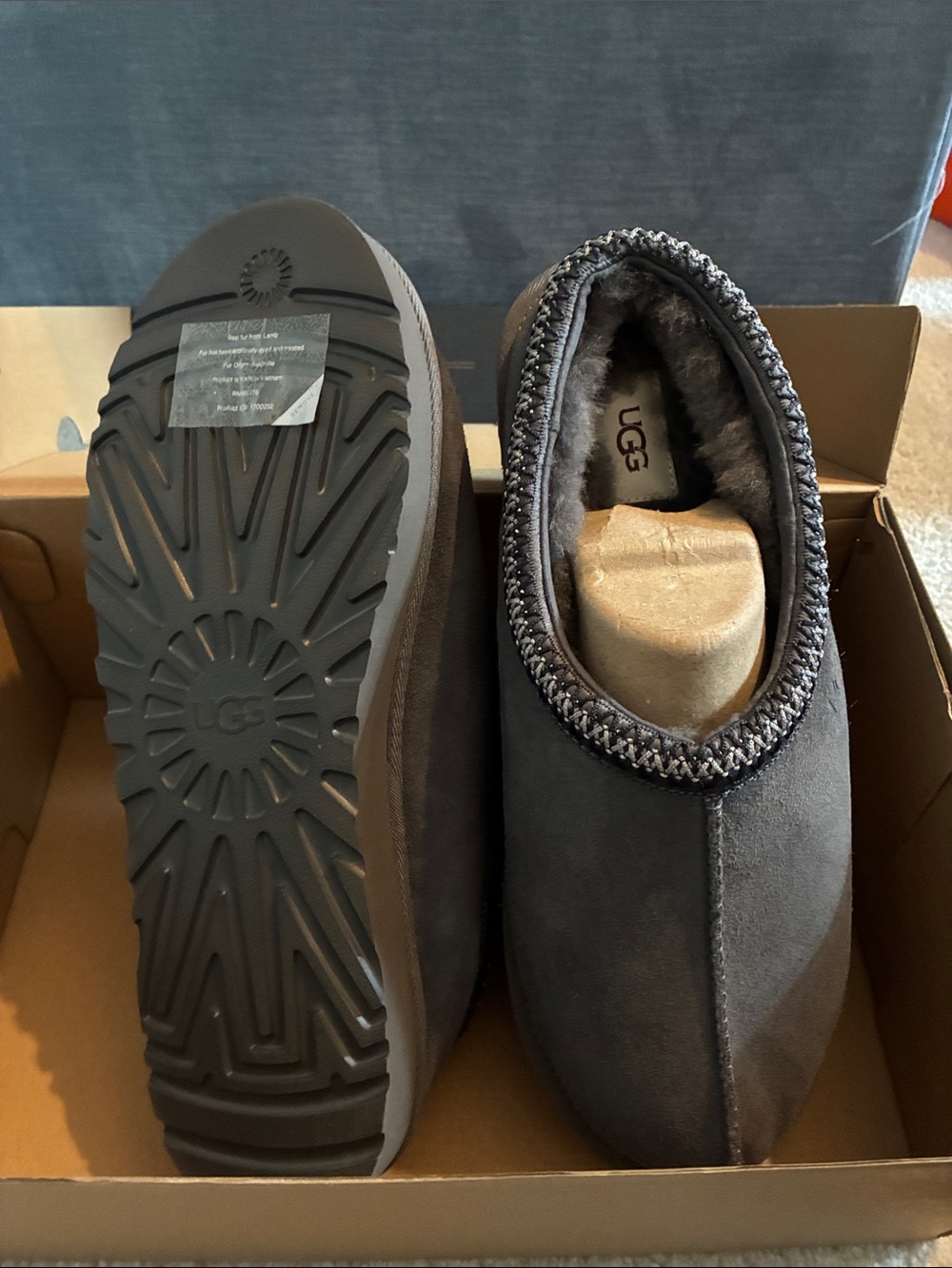 UGG Men's Charcoal Gray Suede Slip-On Slippers - NEW